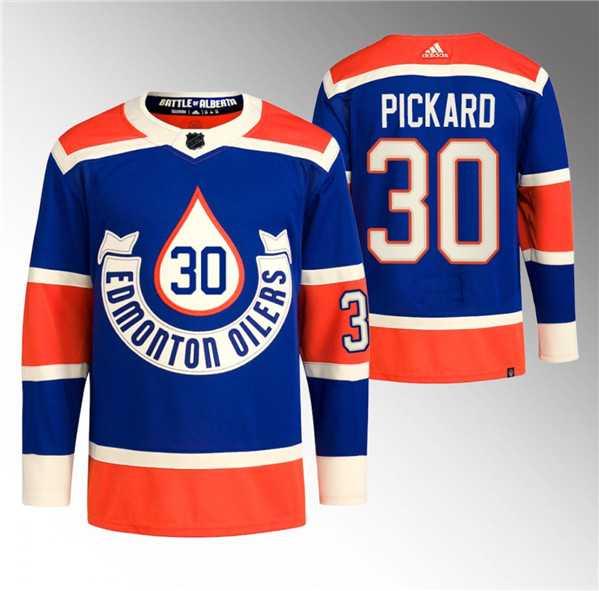 Men%27s Edmonton Oilers #30 Calvin Pickard 2023 Royal Heritage Classic Primegreen Stitched Jersey Dzhi